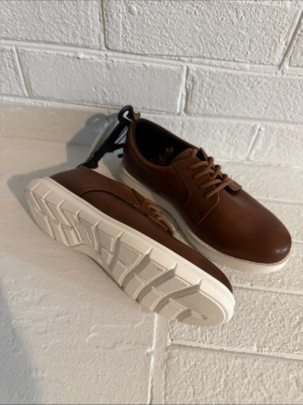 WN Brown Lace-Up Kids Dress Oxfords with White Sole